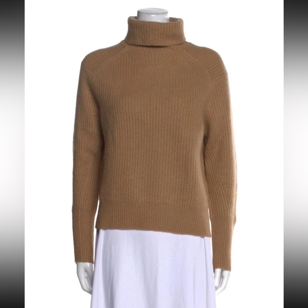Unsubscribed 100% Cashmere Ribbed Knit Turtleneck Sweater Sm Camel Caramel NWT